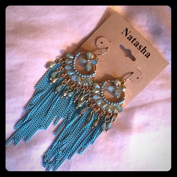 NWT Natasha Turquoise Chain Drop Earrings - Picture 1 of 4